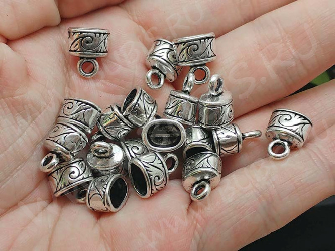 Концевик 055 овальный 11,5*9,5*7,5мм античное серебро (литьё)