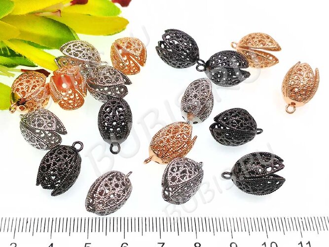 Концевик 070 Тюльпанчик ажурный 18*10,5*10,5мм чёрный никель (Milano LUX) (Brass)