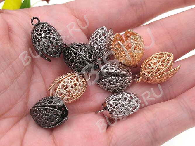 Концевик 070 Тюльпанчик ажурный 18*10,5*10,5мм чёрный никель (Milano LUX) (Brass)