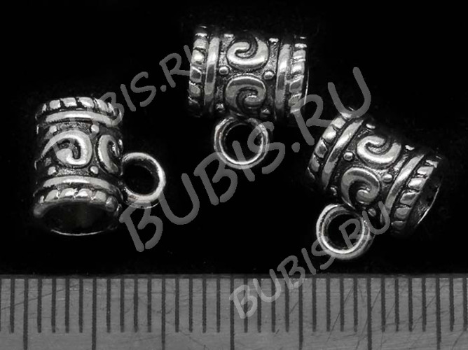Бусина с петлёй 034 Бейл завитки 10,5*9*7мм античное серебро (литьё)