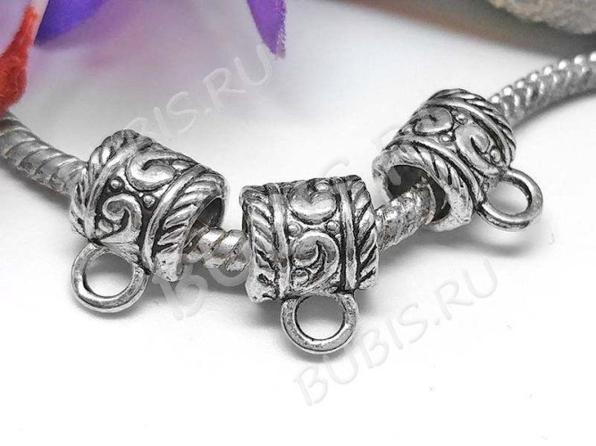 Бусина с петлёй 034 Бейл завитки 10,5*9*7мм античное серебро (литьё)