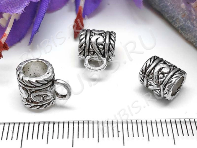Бусина с петлёй 034 Бейл завитки 10,5*9*7мм античное серебро (литьё)