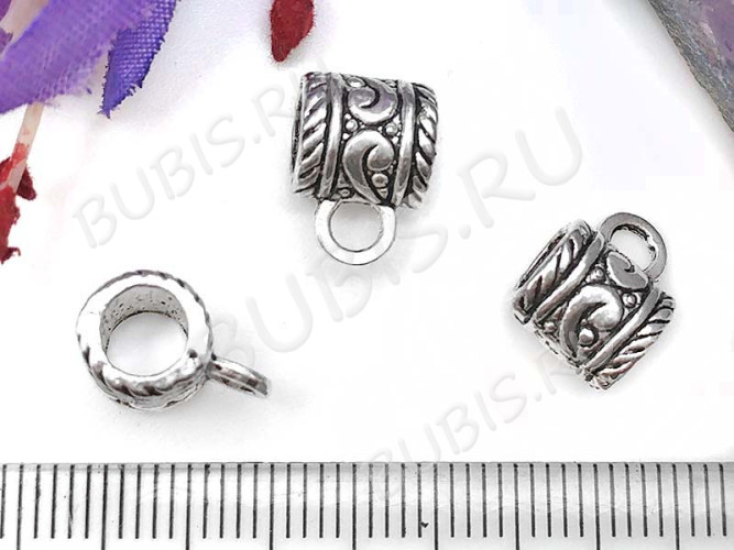 Бусина с петлёй 034 Бейл завитки 10,5*9*7мм античное серебро (литьё)