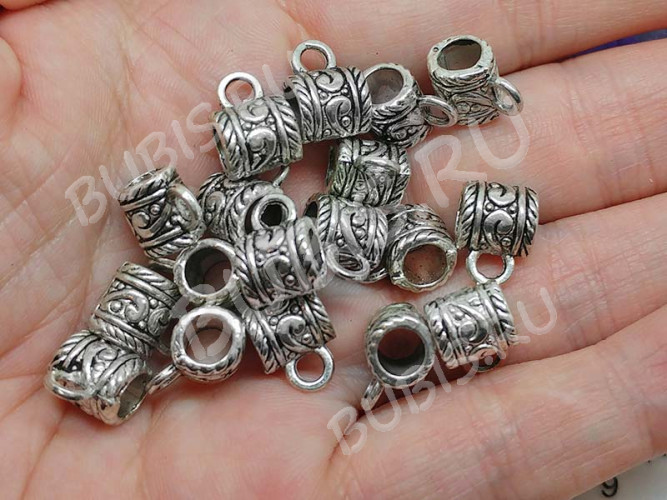 Бусина с петлёй 034 Бейл завитки 10,5*9*7мм античное серебро (литьё)