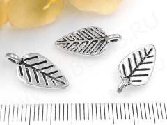 (СКИДКИ!!!) Подвеска Листик 08 19*9*1,2мм античное серебро (литьё) (10шт.)