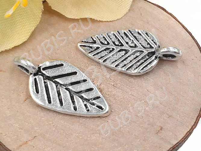 (СКИДКИ!!!) Подвеска Листик 08 19*9*1,2мм античное серебро (литьё) (10шт.)