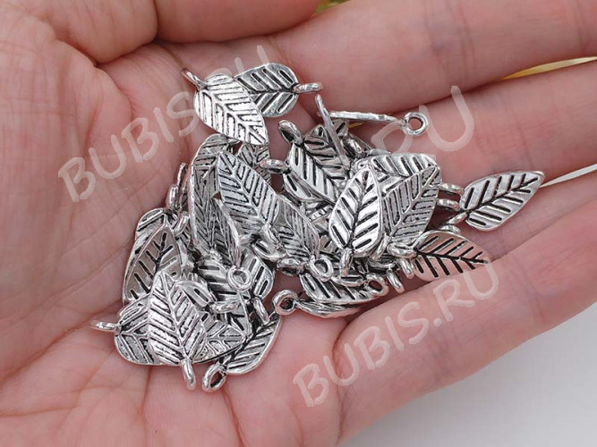 (СКИДКИ!!!) Подвеска Листик 08 19*9*1,2мм античное серебро (литьё) (10шт.)