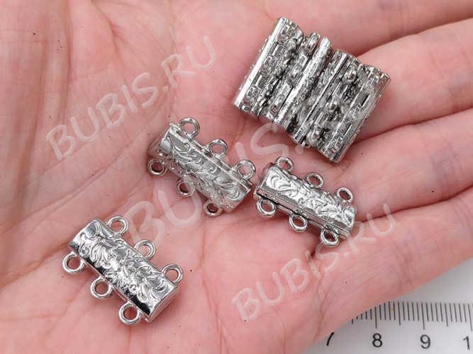 Магнитный замочек №48 на 3 нити 19*13,5*6мм цвет платины (сплав)