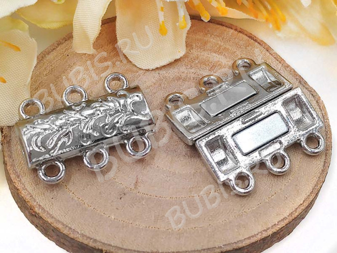 Магнитный замочек №48 на 3 нити 19*13,5*6мм цвет платины (сплав)