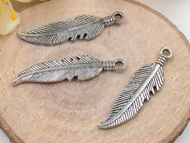 (СКИДКИ!!!) Подвеска Пёрышко 22 3D 25,5*6*1,7мм античное серебро (литьё) (10шт.)