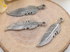 (СКИДКИ!!!) Подвеска Пёрышко 22 3D 25,5*6*1,7мм античное серебро (литьё) (10шт.)