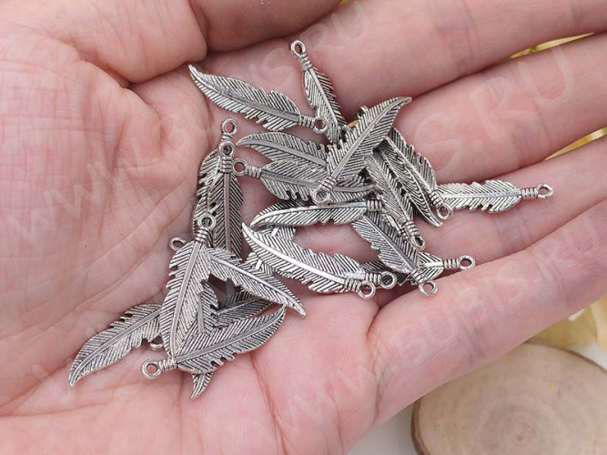 (СКИДКИ!!!) Подвеска Пёрышко 22 3D 25,5*6*1,7мм античное серебро (литьё) (10шт.)