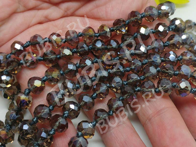 (ОПТ) Бусина Абакус гранёный 8*8*5,5мм Хрусталь раухтопаз с АВ прозрачный (имитация Сваровски) (НИТЬ)