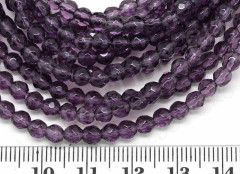 (ОПТ) Бусина округлая ГРАНЁНАЯ 4мм имитация камня Аметист (стекло) (НИТЬ)