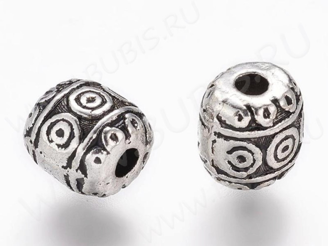 (СКИДКИ!!!) Бусина 113 Бочонок 6*5,5*5,5мм античное серебро (литьё) (10шт)