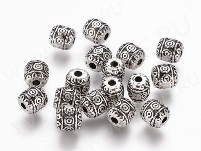 (СКИДКИ!!!) Бусина 113 Бочонок 6*5,5*5,5мм античное серебро (литьё) (10шт)