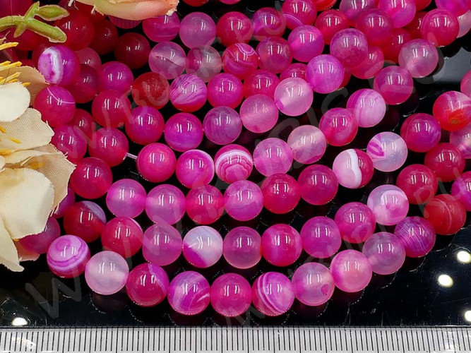 (ОПТ) Бусина округлая ГЛАДКАЯ 8мм Агат Мадагаскарский фуксия с молочным (камни) (НИТЬ)
