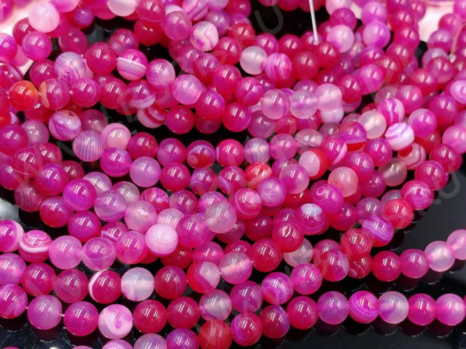 (ОПТ) Бусина округлая ГЛАДКАЯ 8мм Агат Мадагаскарский фуксия с молочным (камни) (НИТЬ)