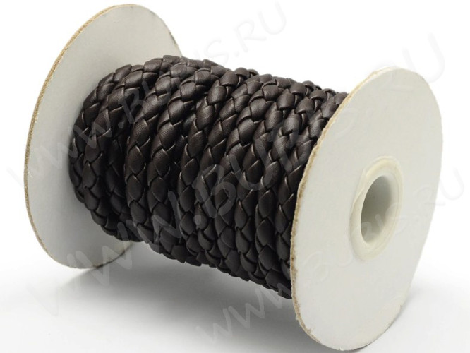 Шнур кожаный 42 кожзам плетёный круглый 6мм темно-коричневый (1м)