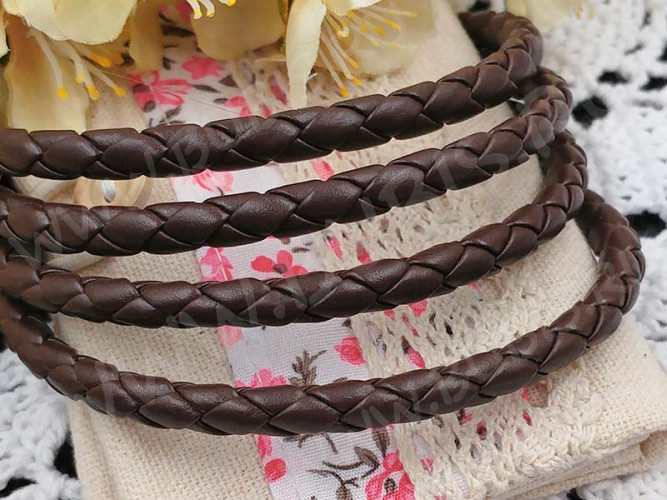 Шнур кожаный 42 кожзам плетёный круглый 6мм темно-коричневый (1м)