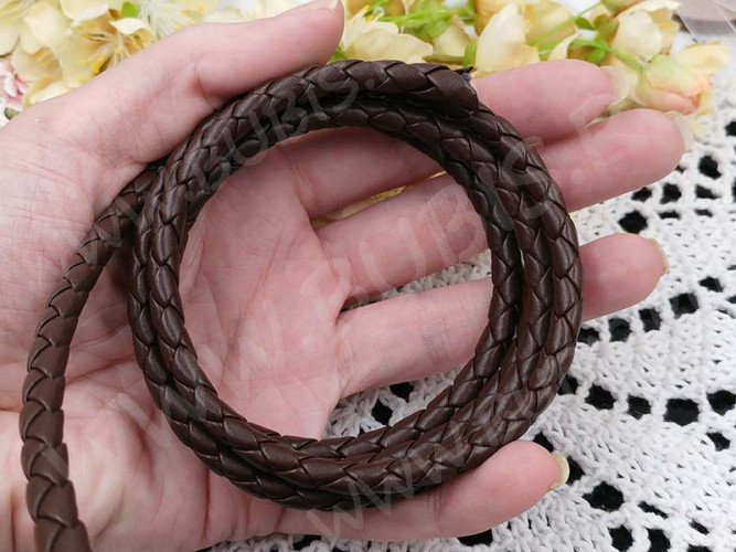 Шнур кожаный 42 кожзам плетёный круглый 6мм темно-коричневый (1м)