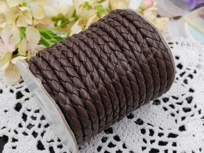 Шнур кожаный 42 кожзам плетёный круглый 6мм темно-коричневый (1м)