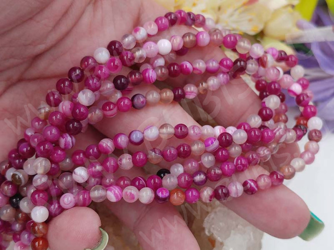 (ОПТ) Бусина округлая ГЛАДКАЯ 4,5мм Агат МАДАГАСКАРСКИЙ малиново-молочный натуральный (камни) (НИТЬ)