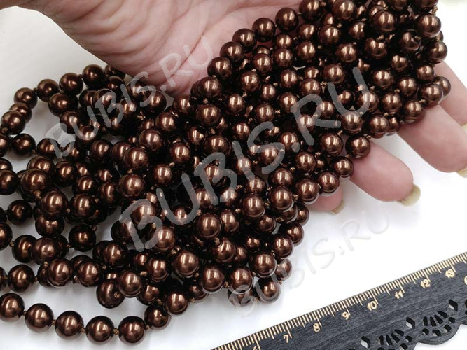 (СКИДКИ!!!) Бусина "жемчуг" 8мм темно-коричневая (стекло) (50шт.)