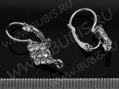 Швензы с французским замком №26 Ромб стразовый 23,5*10*10мм цвет платины (Brass) (1 пара)