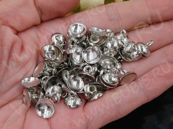 Держатель кулона 102 шапочка с петлей подвеска 10*10*7,5мм цвет платины (акрил CCB)(10шт)