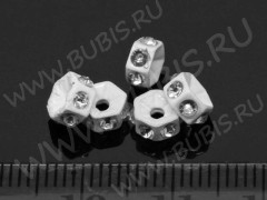 Рондель со стразами 19 6*6*2,5мм белый с прозрачными стразами (сплав)