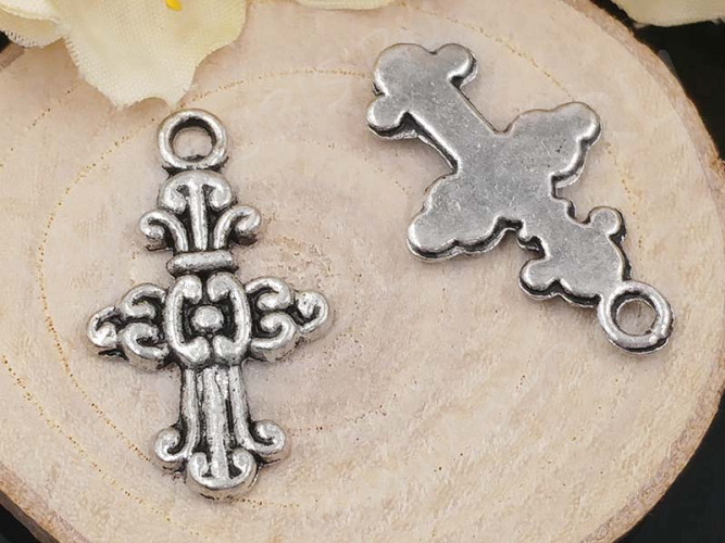 (СКИДКИ!!!) Подвеска Крестик 04 24*14,5*1,8мм античное серебро (литьё) (10шт.)