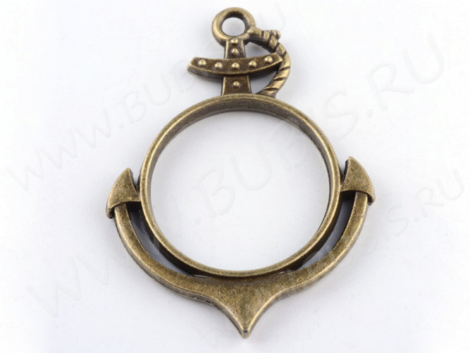 Подвеска Рамка 19 Круг с Якорем 44*33*3,6мм античная бронза (литьё)