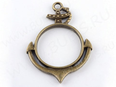 Подвеска Рамка 19 Круг с Якорем 44*33*3,6мм античная бронза (литьё)