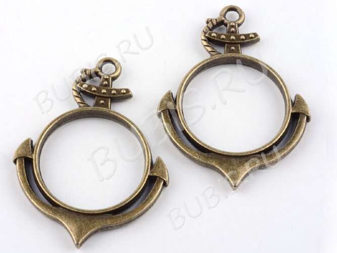 Подвеска Рамка 19 Круг с Якорем 44*33*3,6мм античная бронза (литьё)