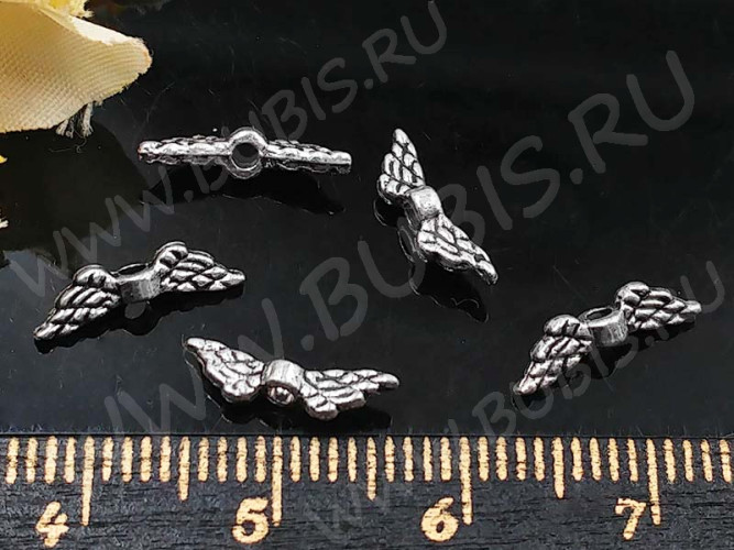 (СКИДКИ!!!) Бусина 192 Крылья 10 3D Ангела маленькие 12*3*2,5мм античное серебро (литьё) (10шт.)