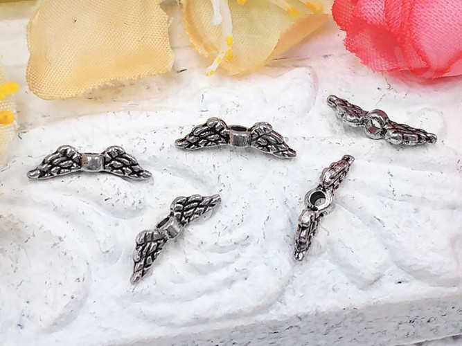 (СКИДКИ!!!) Бусина 192 Крылья 10 3D Ангела маленькие 12*3*2,5мм античное серебро (литьё) (10шт.)