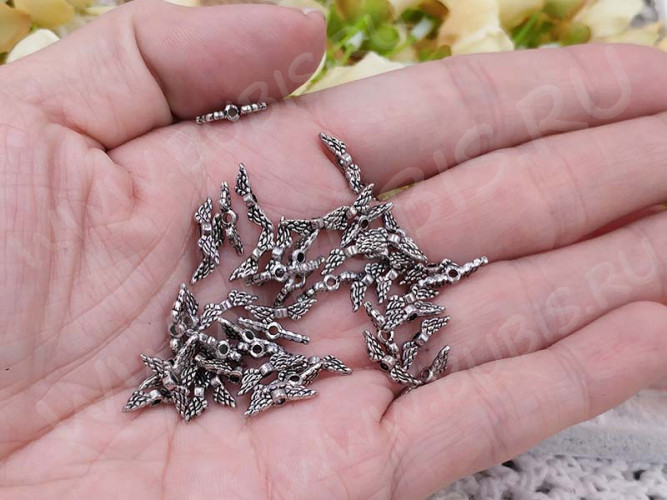 (СКИДКИ!!!) Бусина 192 Крылья 10 3D Ангела маленькие 12*3*2,5мм античное серебро (литьё) (10шт.)