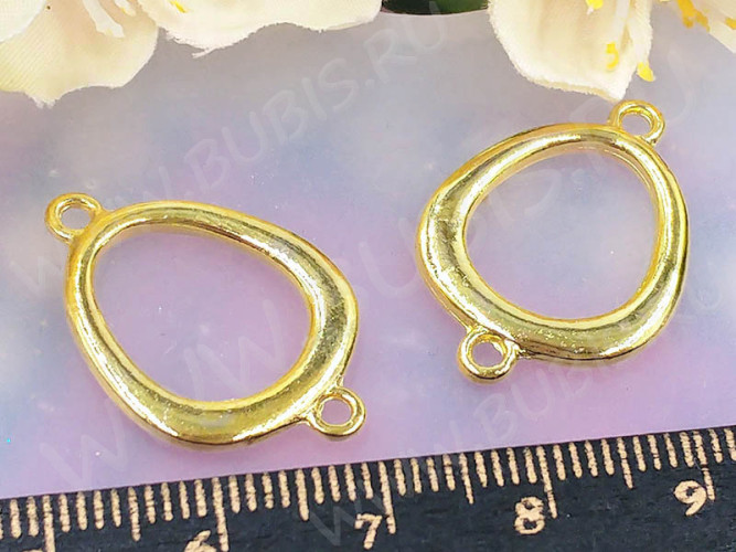 340 Коннектор-кольцо капля рамка 25*17,5*1,9мм светлое золото (литьё)