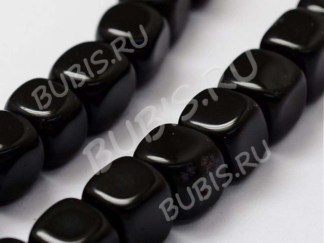 (ОПТ) Бусина каменная Кубик 14 7,5*7мм Агат чёрный натуральный (камни) (полуНИТЬ)