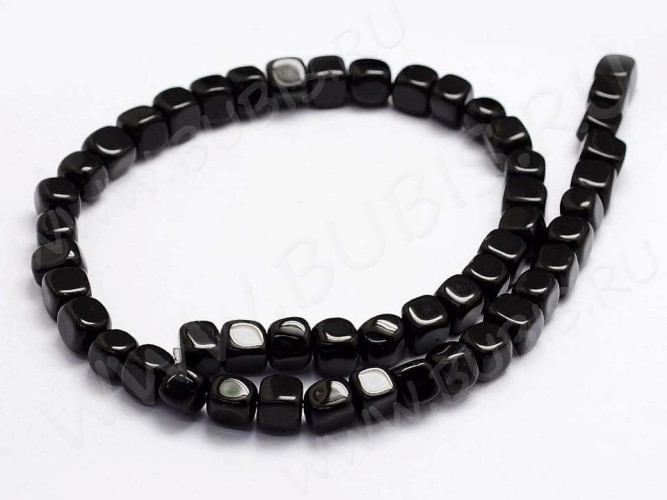 (ОПТ) Бусина каменная Кубик 14 7,5*7мм Агат чёрный натуральный (камни) (полуНИТЬ)