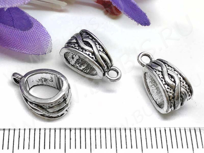 Бусина с петлёй 048 Бейл треугольный с косичкой 14,5*9*7,5мм античное серебро (литьё)