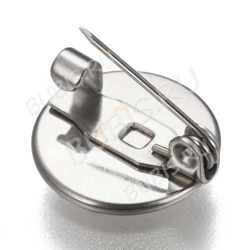 Основа (заготовка) для броши №130 булавка сеттингом 12мм Круг 14*7мм цвет платины (Хирургическая сталь)