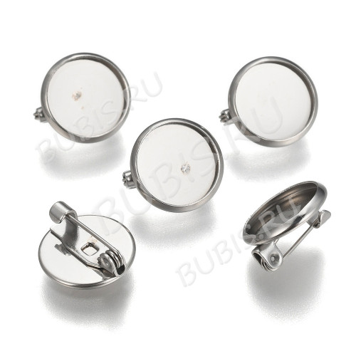 Основа (заготовка) для броши №130 булавка сеттингом 12мм Круг 14*7мм цвет платины (Хирургическая сталь)