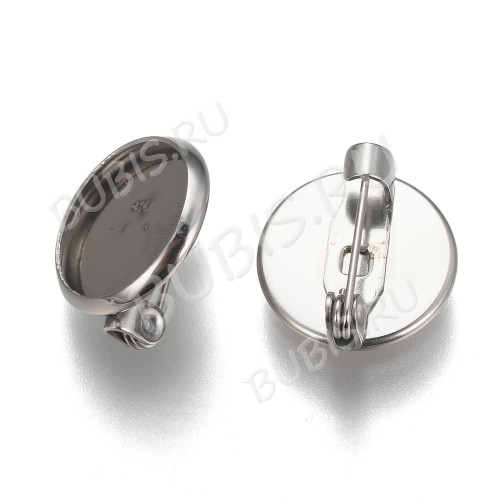 Основа (заготовка) для броши №130 булавка сеттингом 12мм Круг 14*7мм цвет платины (Хирургическая сталь)