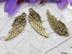 Подвеска Крыло 10 двустороннее с розой 30*11*3мм античная бронза (литьё)