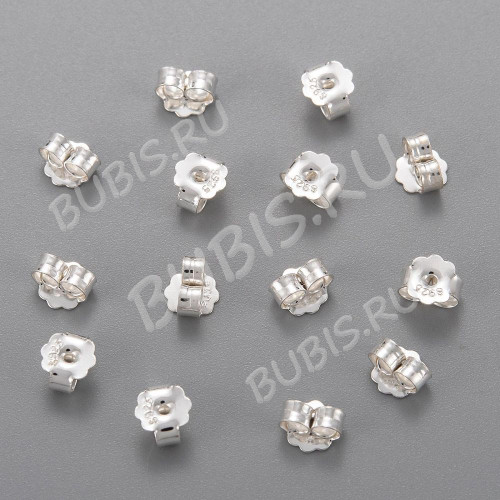 Зажимы для пуссет(гвоздиков) и швенз №28 серебро с пробой 925 5*6*3мм серебристые (Sterling Silver) (1 пара) 