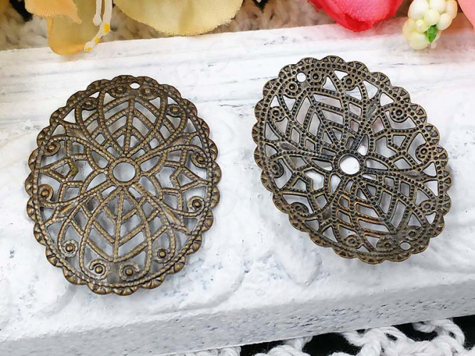 Декоративный элемент 019 ажурный Овал коннектор 30*23,5*2,5мм античная бронза (Brass) (имитация скани)