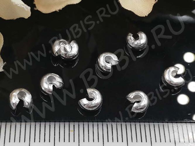 Обжимная бусина 05 маскировочная разъёмная покрывная 4*2,8мм серебристая (Iron) (20шт.)