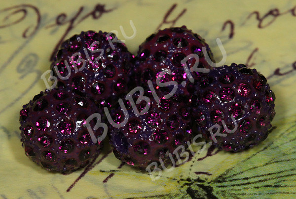 Бусина Шамбала 09 10мм т.лиловая (металл и стекло)